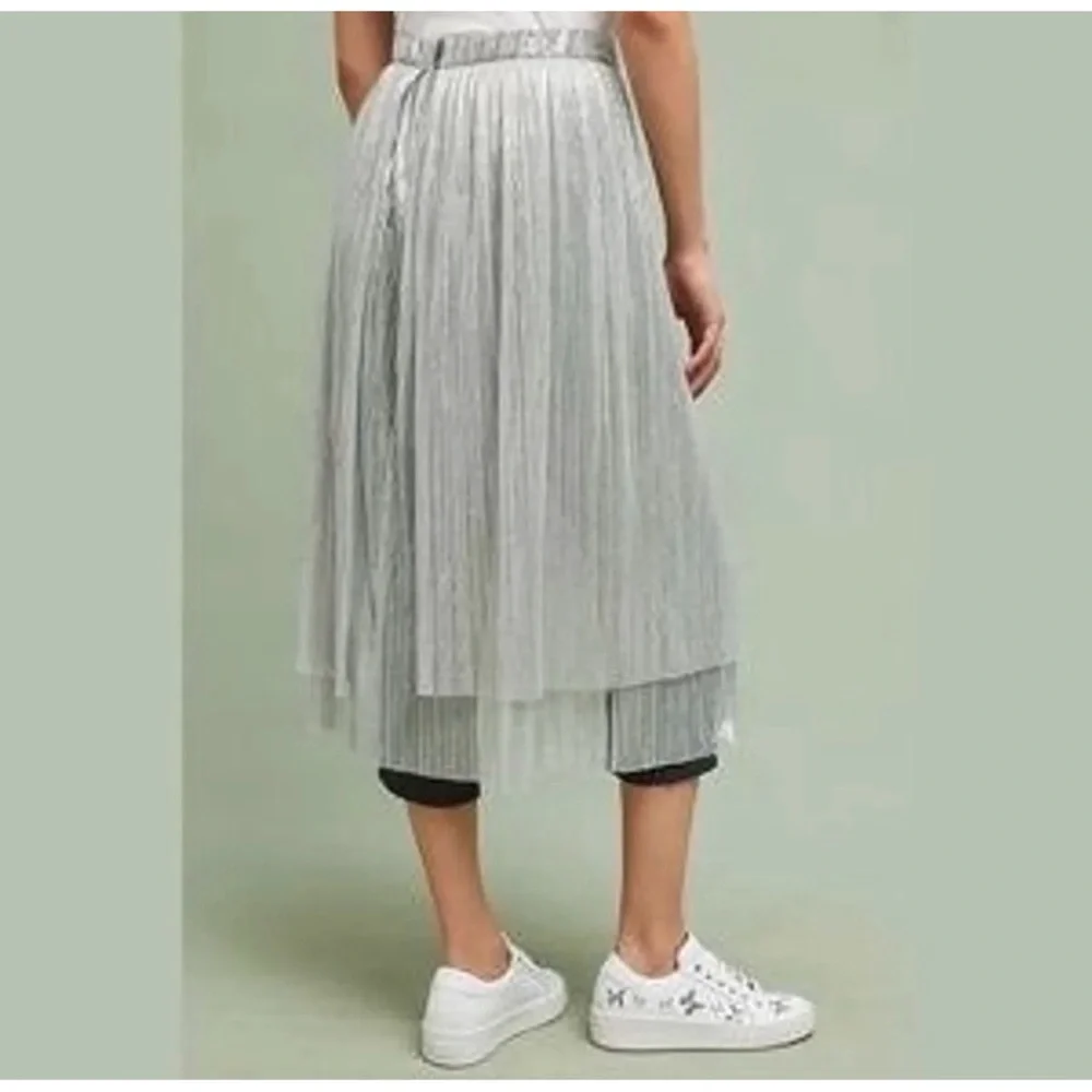 Anthropologie Maeve Metallic Silver Skirted Pants NWT Size 6 (Small) - Picture 2 of 13